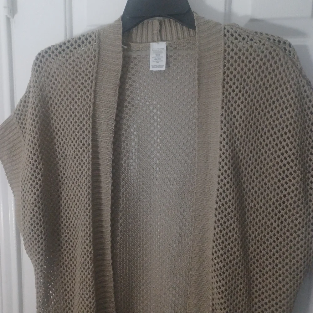 Time And Tru Shawl Cover Up Tan Mesh Sz 2X 3X